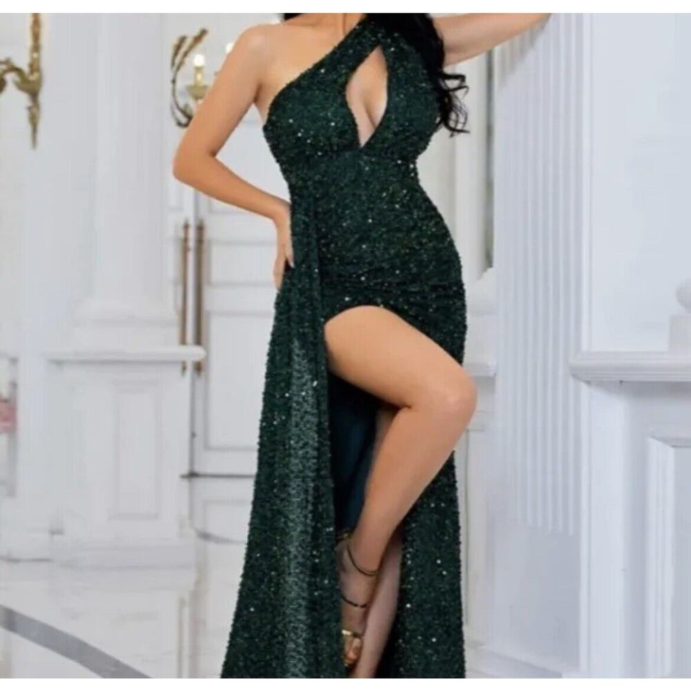 Miss Ord Lin Lin Q One Shoulder Green Sequin Prom Ballroom‎ Dress Gown - 4XL - Picture 2 of 6